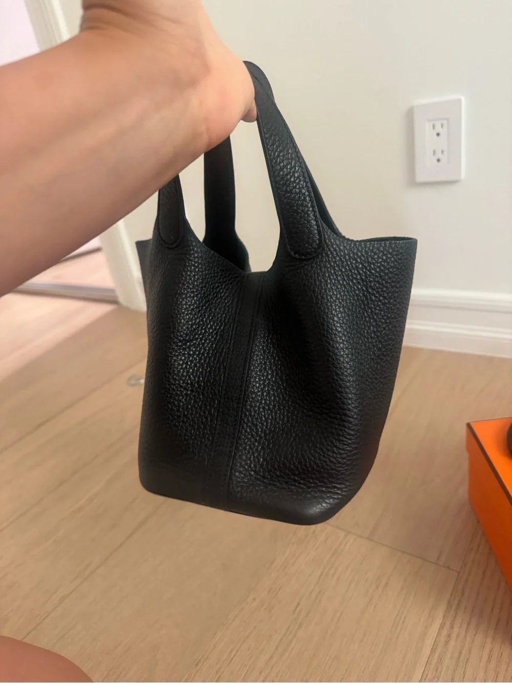 Hermes picotin Black Pebbled Leather Hobo with Lock Detail